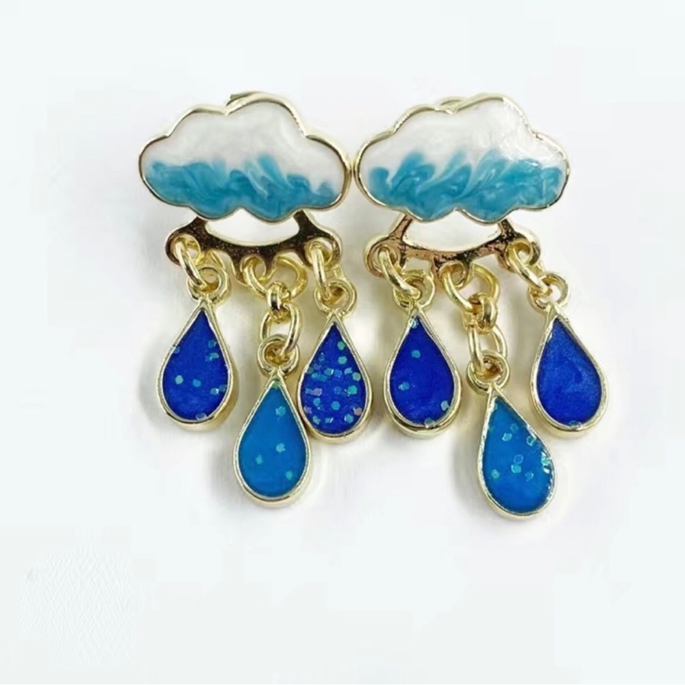 Cloud Raindrop Earrings Green Blue